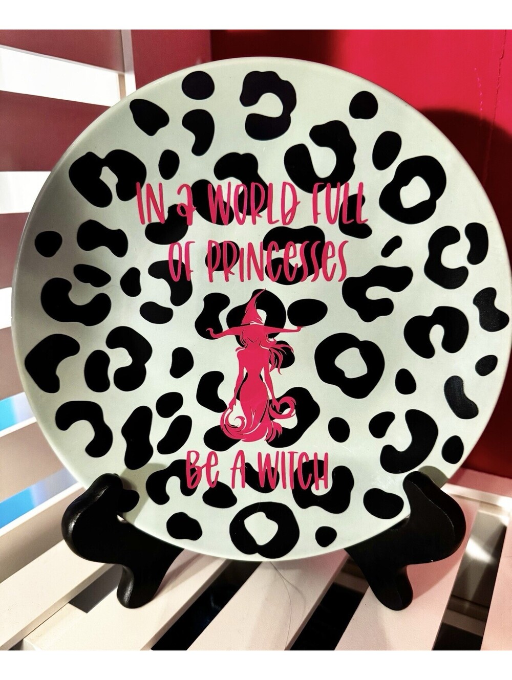 Handmade Gift Leopard Print Ceramic Plate Humor Unique Witch Princess